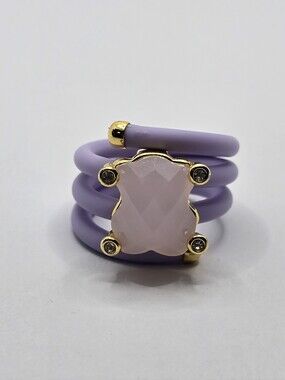 Tous Rubber Ring with Faceted Quartz Stone Size 6